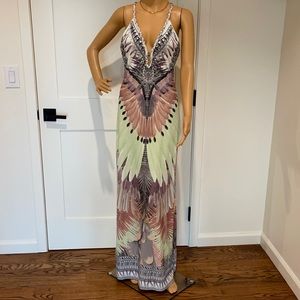 Hale Bob Deep V Maxi Dress w print